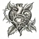 heart wrapped in 3 small thorn branches from the side that are not connected tattoo design idea