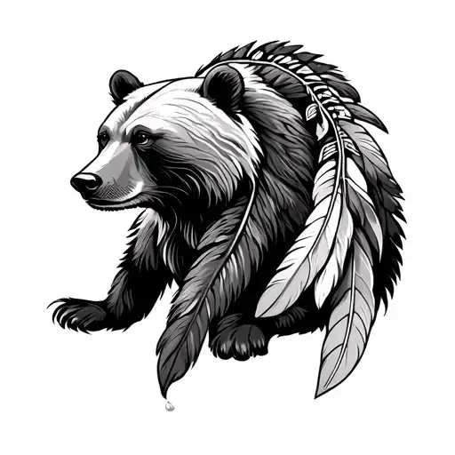 feather bear spirit animal spear indian tattoo design idea