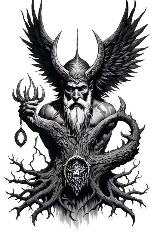 Odin Hanging From Yggdrasil tattoo design idea