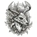 Whitetail deer skull with a person hunting scene tattoo design idea