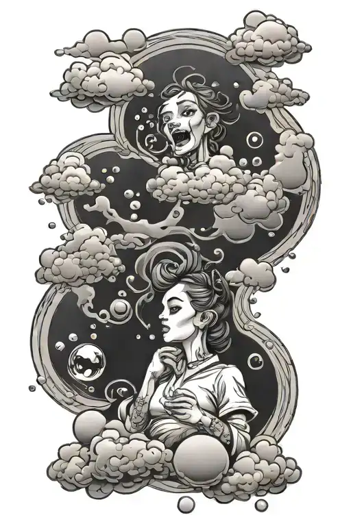 clouds and bubbles with jinx from arcane tattoo design idea