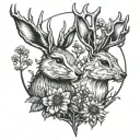 two jackalopes dandelions tattoo design idea
