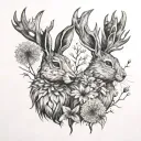 two jackalopes dandelions tattoo design idea