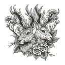 two jackalopes dandelions tattoo design idea