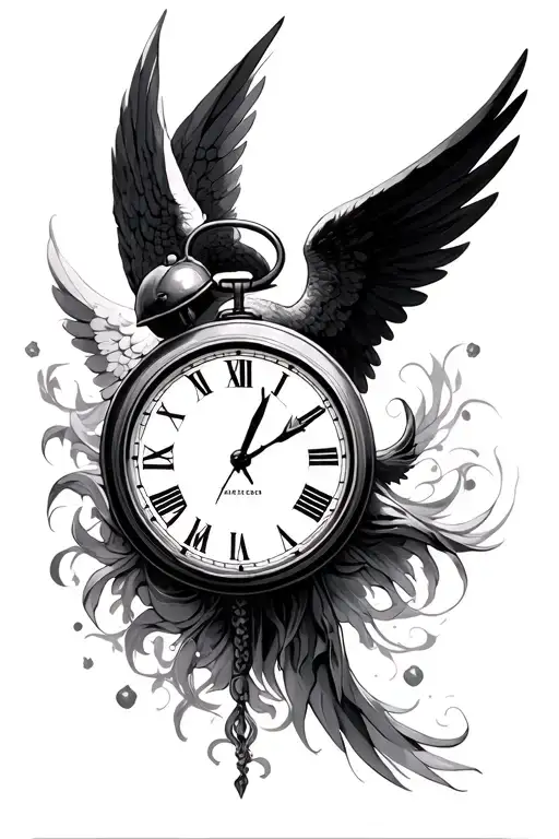angel and analog clock showing 7:11 tattoo design idea