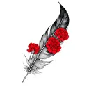feather and red carnations tattoo design idea