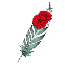 feather and red carnations tattoo design idea