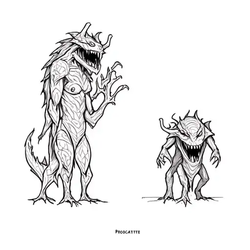 two monsters in a forest tattoo design idea