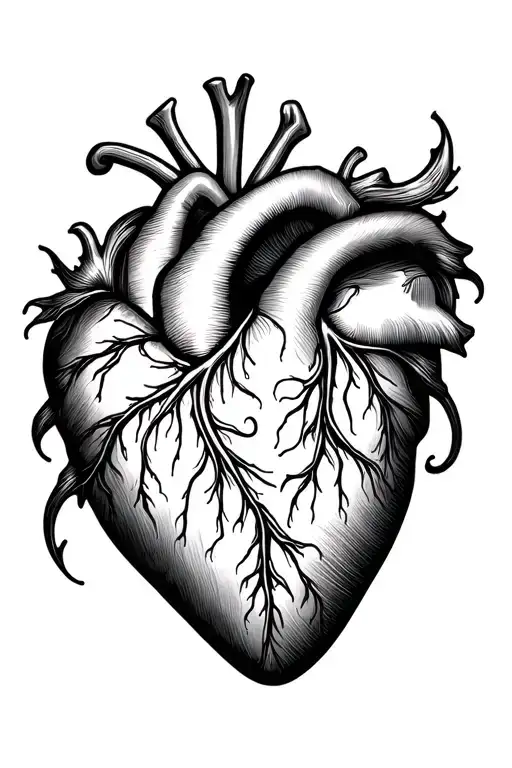 The tattoo is drawn in one continuous flowing line.	•	It starts as a heart shape.	•	On the right side of the heart, th tattoo design idea