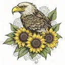 three sunflowers eagle  tattoo design idea