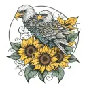 three sunflowers eagle  tattoo design idea