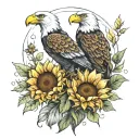 three sunflowers eagle  tattoo design idea
