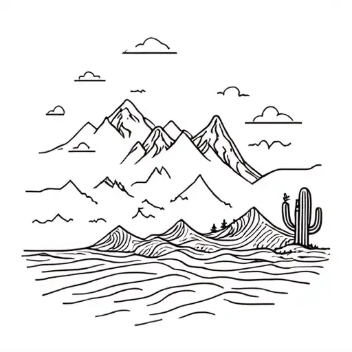 beach, waves, mountains, forest, cactus, travel, world, wanderlust tattoo design idea