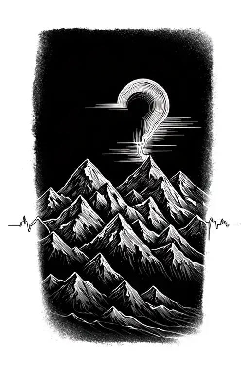 A continuous heartbeat line that transforms into mountains in the middle, then back into a heartbeat line tattoo design idea