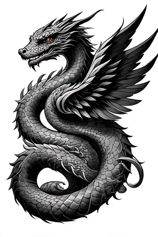 Kukulkan flying serpent wrapped itself tattoo design idea