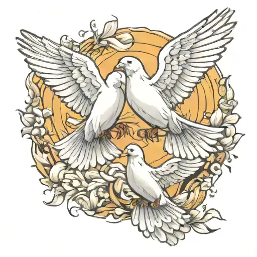 twin white doves flying tattoo design idea