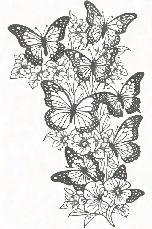 butterflies on flowers tattoo design idea