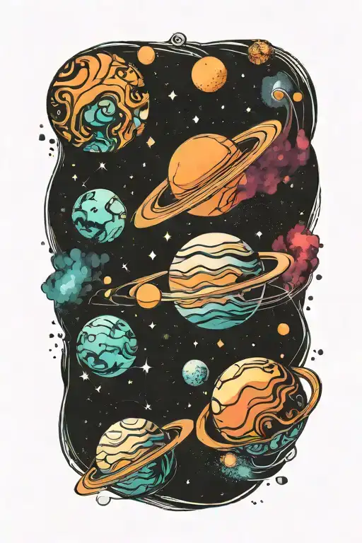 planets stars and nebulas tattoo design idea