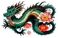 wildflowers and dragon intertwined tattoo design idea