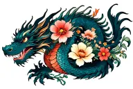 wildflowers and dragon intertwined tattoo design idea