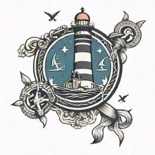 lighthouse background with an anchor underneath tattoo design idea