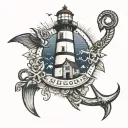lighthouse background with an anchor underneath tattoo design idea