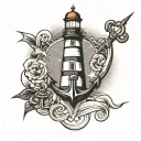 lighthouse background with an anchor underneath tattoo design idea