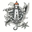 lighthouse background with an anchor underneath tattoo design idea