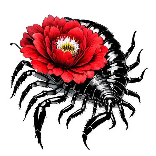 kaneki toyko ghoul centipede wrapped with red unfolded flower  tattoo design idea
