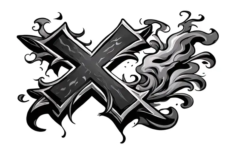 Jerusalem cross surrounded by smoke tattoo design idea