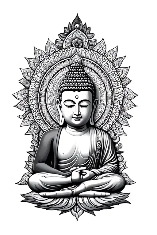 Upper arm men Budhist Mandala Budha Spiritual tattoo design idea