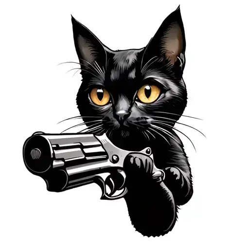 one eyed black cat with gun tattoo design idea