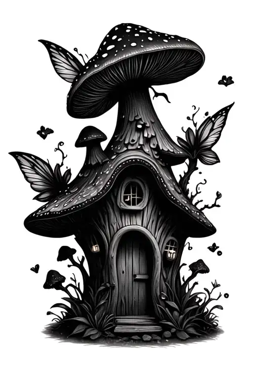 MUSHROOM FAIRY HOUSE tattoo design idea