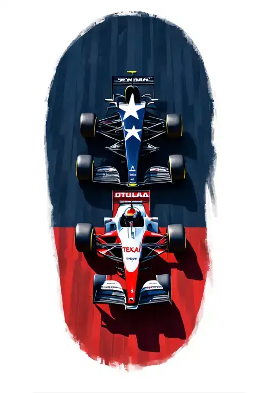 texaa flag, two f1 cars crossing the finishline,  tattoo design idea
