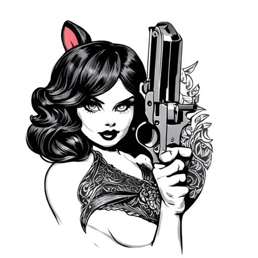 Jessica rabbit with revolver gun tattoo design idea