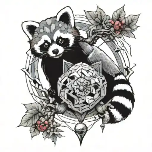 world tree and prism and red panda tattoo design idea