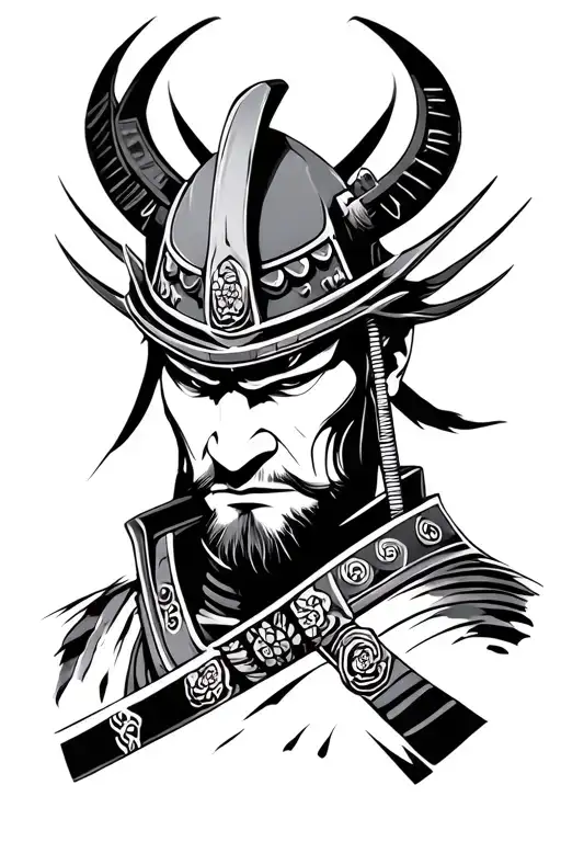 samurai warrior evil face tattoo design idea