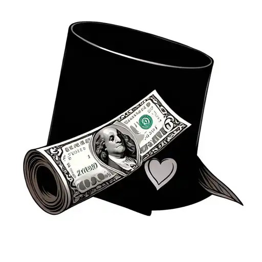 money roll, hearts and flowers tattoo design idea