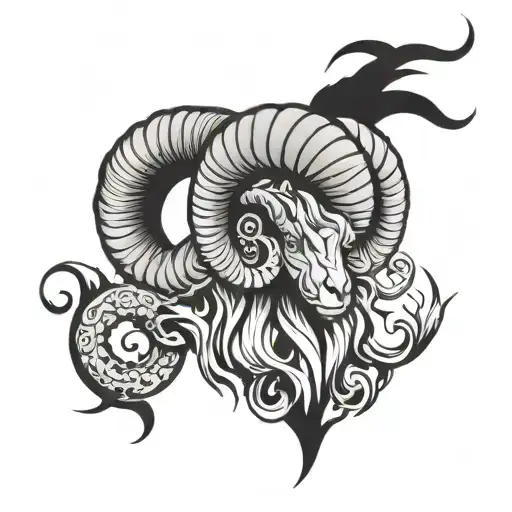 Aries ram with fire Japanese symbol incorporated tattoo design idea