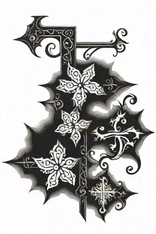 3 names writtes as a cross made tattoo design idea