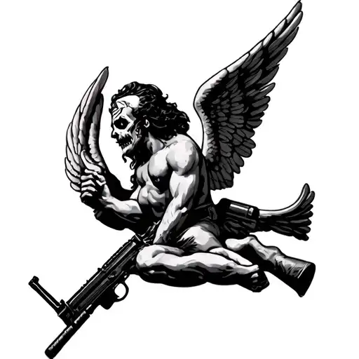 evil cupid with ak47 "si vis pacem parabellum tattoo design idea