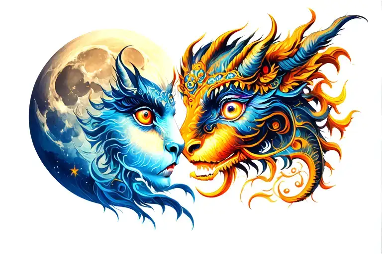 Rahu and moon merging together tattoo design idea