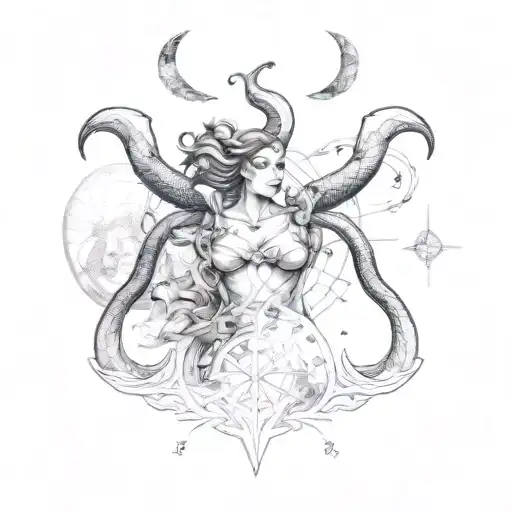 mix of zodiac sign Gemini, pisces, Taurus, Capricorn tattoo design idea