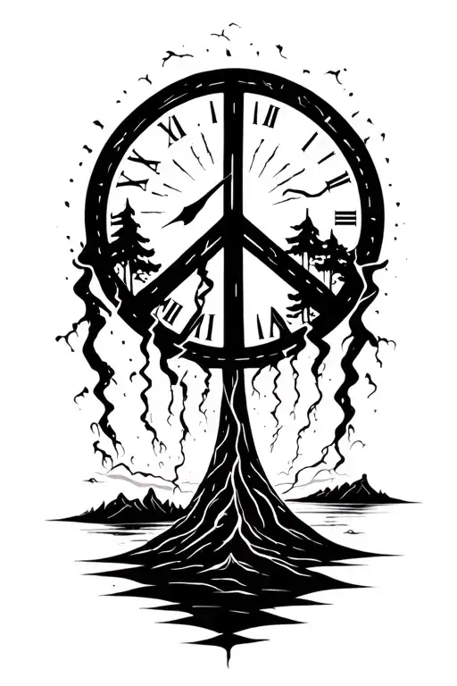 "Mana" peace and lightining storm and time and nature tattoo design idea