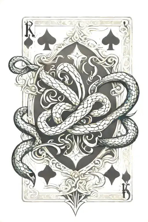 gambling cards royal flush theme with snake wrapping tattoo design idea