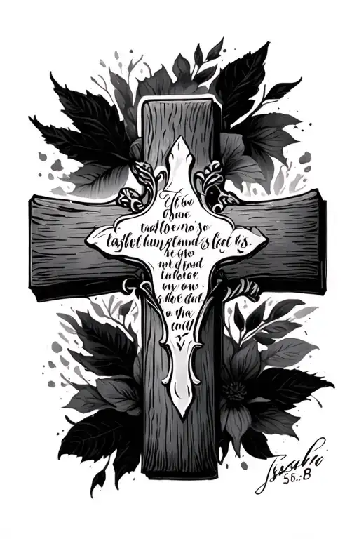 cross with Isaiah 6:8 written tattoo design idea