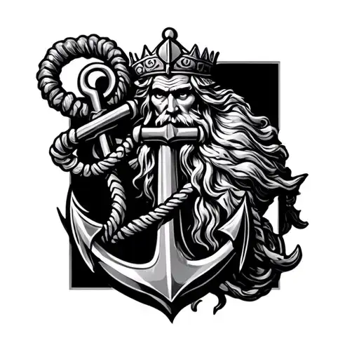 king neptune dragging anchor intertwined tattoo design idea