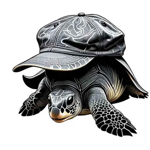 sea turtle flat cap flowers tattoo design idea