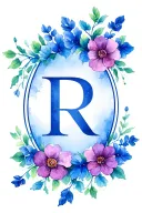 an oval of blooming flowers and vines with an r in the center tattoo design idea