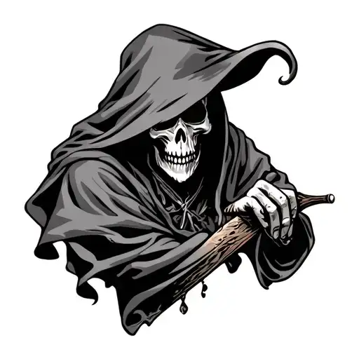 drunk grim reaper holding tattoo design idea